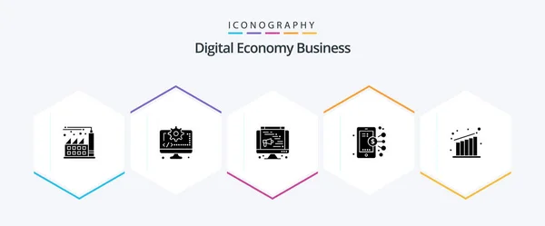 Digital Economy Business Glyph Icon Pack Including Growth Speaker Business — Stock vektor