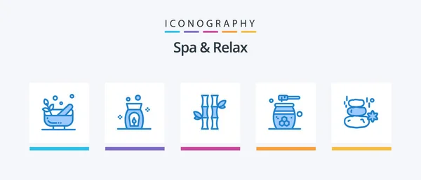 Spa Relax Blue Icon Pack Including Natural Honey Forest Grooming — Archivo Imágenes Vectoriales