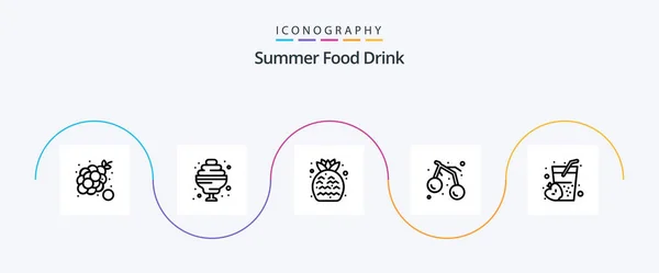Summer Food Drink Line Icon Pack Including Drink Cherry Strawberry — Stockový vektor