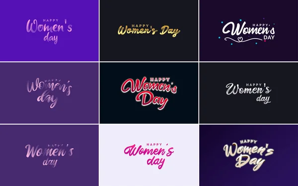 Set Happy Woman Day Handwritten Lettering Suitable Use Greeting Invitation — Archivo Imágenes Vectoriales