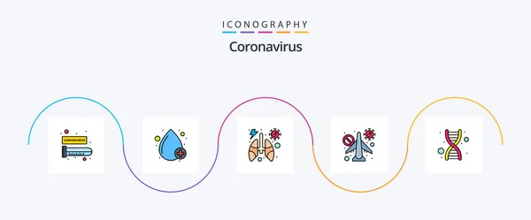 Coronavirus Line Filled Flat Icon Pack Including Dna Allow Anatomy — Stock Vector