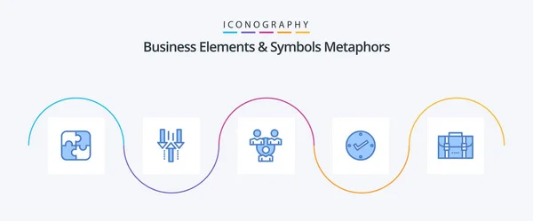 Business Elements Symbols Metaphors Blue Icon Pack Including Backpack Approved — Stockvector