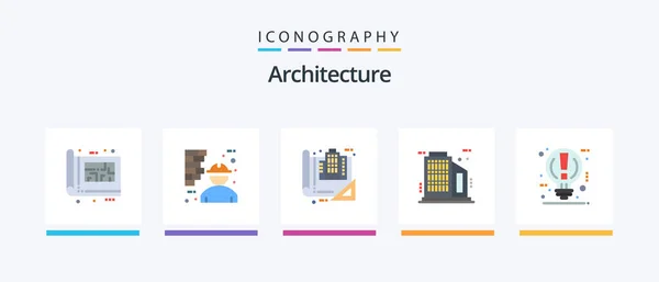Architecture Flat Icon Pack Including Skyscraper Building Man Drawing Blueprint — Vetor de Stock