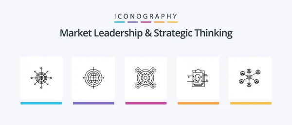 Market Leadership Strategic Thinking Line Icon Pack Including Target Dart — ストックベクタ