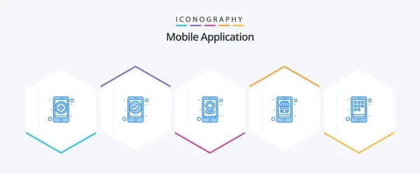 Mobile Application Blue Icon Pack Including Device Shoping App Online — Vettoriale Stock