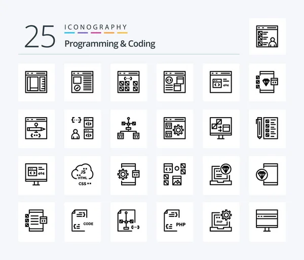 Programming Coding Line Icon Pack Including Develop App Development Development — 스톡 벡터