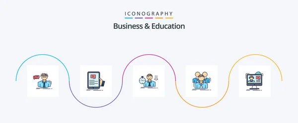 Business Education Line Filled Flat Icon Pack Including Business Team — Διανυσματικό Αρχείο