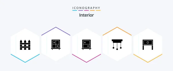 Interior Glyph Icon Pack Including Table Household Mirror Home Interior — Image vectorielle