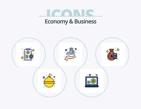 Economy Business Line Filled Icon Pack Icon Design Economy Development — Stockvector