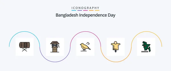 Bangladesh Independence Day Line Filled Flat Icon Pack Including Map — Stock Vector