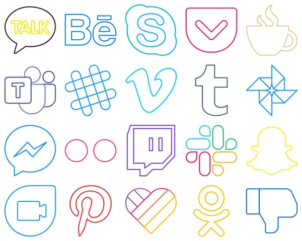 Eye Catching Vibrant Colourful Outline Social Media Icons Messenger Microsoft — Wektor stockowy