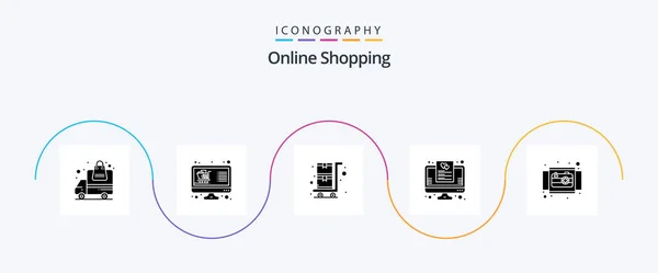 Online Shopping Glyph Icon Pack Including Camera List List Favorite — ストックベクタ