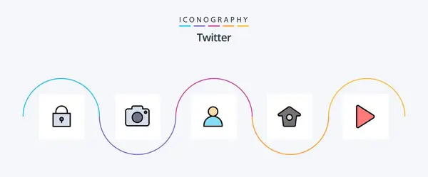 Twitter Line Filled Flat Icon Pack Including Twitter Mane Video — Stockvektor