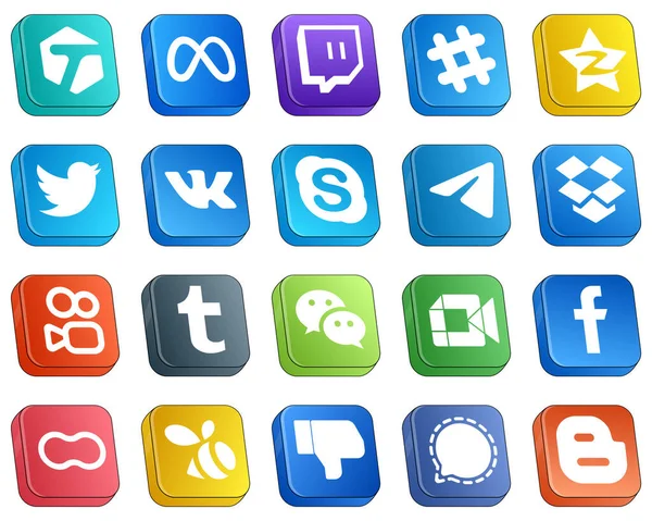 Isometric Icons Major Social Media Platforms Kuaishou Twitter Messenger Chat — Stok Vektör