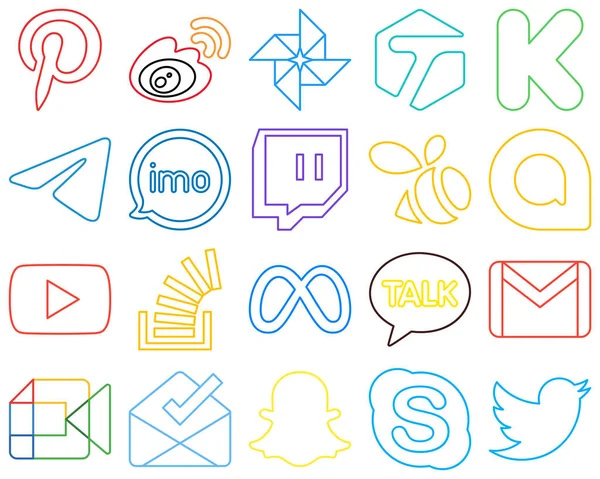 Professional Colourful Outline Social Media Icons Swarm Funding Video Imo — Wektor stockowy