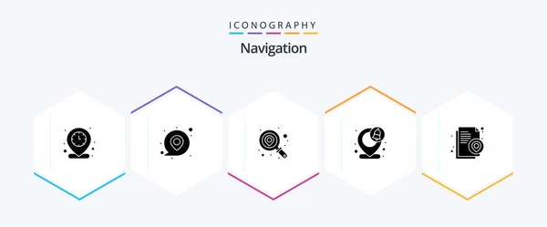 Navigation Glyph Icon Pack Including Location Pin Pin Map Notification — Stok Vektör