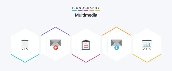 Multimedia Flat Icon Pack Including Text Presentation Analytics — Vettoriale Stock