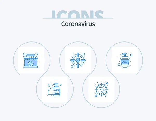 Coronavirus Blue Icon Pack Icon Design Liquid Soap Virus Closed — Image vectorielle