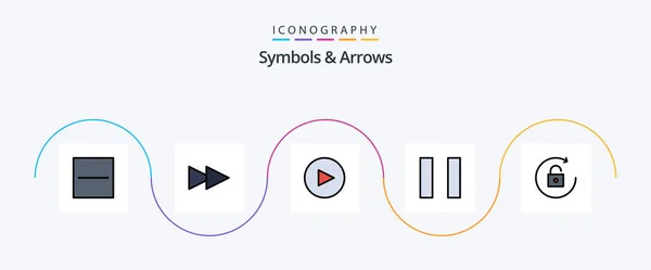 Symbols Arrows Line Filled Flat Icon Pack Including Pause — 图库矢量图片