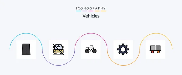 Vehicles Line Filled Flat Icon Pack Including Fork Truck Vehicle — Stockvektor