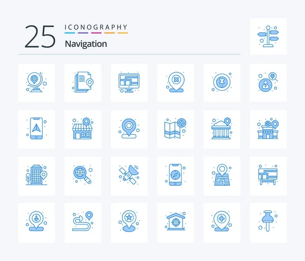 Navigation Blue Color Icon Pack Including Pin Location Find Delete — ストックベクタ