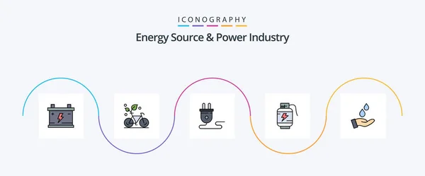 Energy Source Power Industry Line Filled Flat Icon Pack Including — ストックベクタ