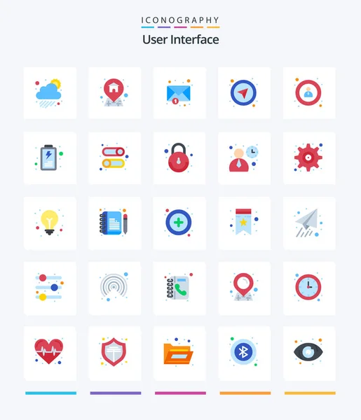 Creative User Interface Flat Icon Pack Battery Navigation Mail Interface — Stockvector