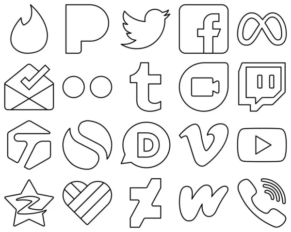 Stylish Black Outline Social Media Icons Disqus Tagged Facebook Twitch — Stock Vector