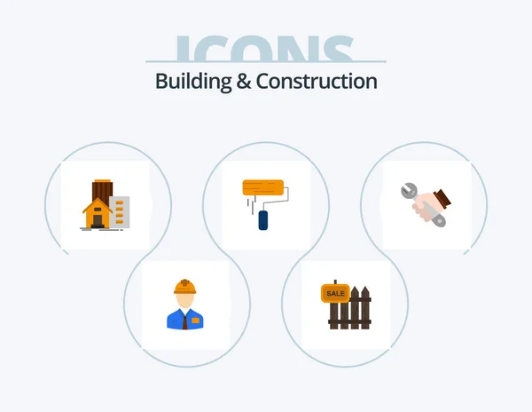 Building Construction Flat Icon Pack Icon Design Brush Appartment Realty — Stockvector