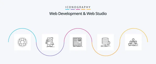 Desarrollo Web Web Studio Line Icon Pack Incluyendo Datos Algoritmo — Vector de stock
