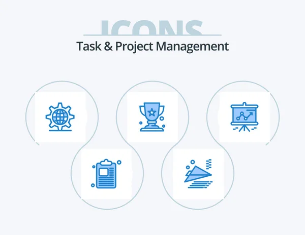 Task Project Management Blue Icon Pack Icon Design Presentation Server — Stock Vector