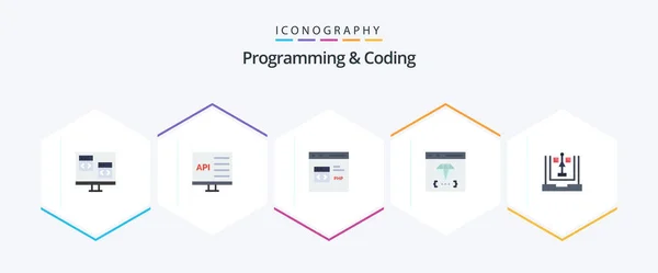 Programming Coding Flat Icon Pack Including Development Coding Development Development — Archivo Imágenes Vectoriales