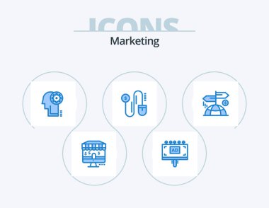 Marketing Blue Icon Pack 5 Icon Design. marketing. direction. cogwheel. advertising. dollar