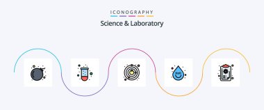 Science Line Filled Flat 5 Icon Pack Including knowledge. clipboard. satellite. water. drink