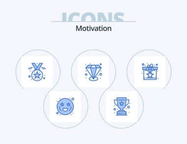 Motivation Blue Icon Pack 5 Icon Design. reward. gift. award. value able. premium