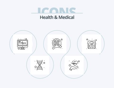 Health And Medical Line Icon Pack 5 Icon Design. bed. support. flask. online. communication