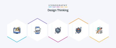 Design Thinking 25 FilledLine icon pack including shield. design. send. brain. shield