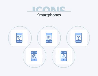 Smartphones Blue Icon Pack 5 Icon Design. technology. phone. smartphone. barcode. phone