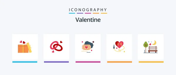 Valentine Flat Icon Pack Including Ticket Day Ring Valentines Love — ストックベクタ