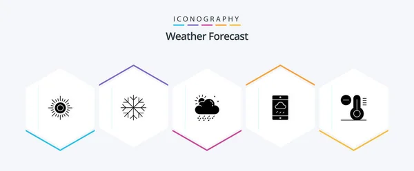 Weather Glyph Icon Pack Including Temperature Weather Decrease Rain — Stock Vector