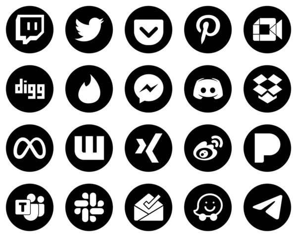 High Resolution White Social Media Icons Black Background Dropbox Text — Stok Vektör