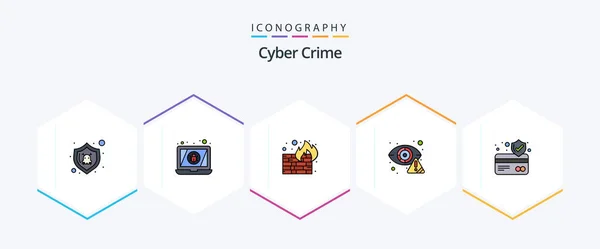 Cyber Crime Filledline Icon Pack Including Atm Card Eye Fire — Stock Vector
