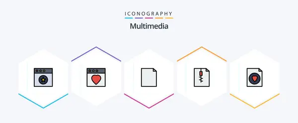 Multimedia Filledline Icon Pack Including Zip — Archivo Imágenes Vectoriales