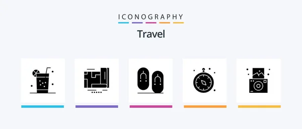 Travel Glyph Icon Pack Including Regular Travel Flip Navigation Compass — Διανυσματικό Αρχείο