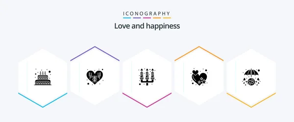 Love Glyph Icon Pack Including Protection Love Candle Dinner Heart — ストックベクタ