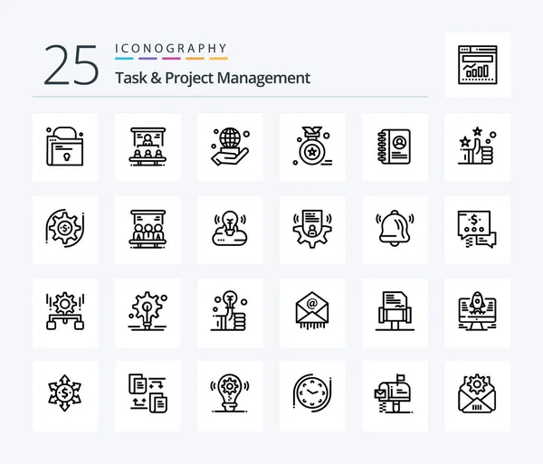 Task Project Management Line Icon Pack Including Award Badge People — Stock Vector