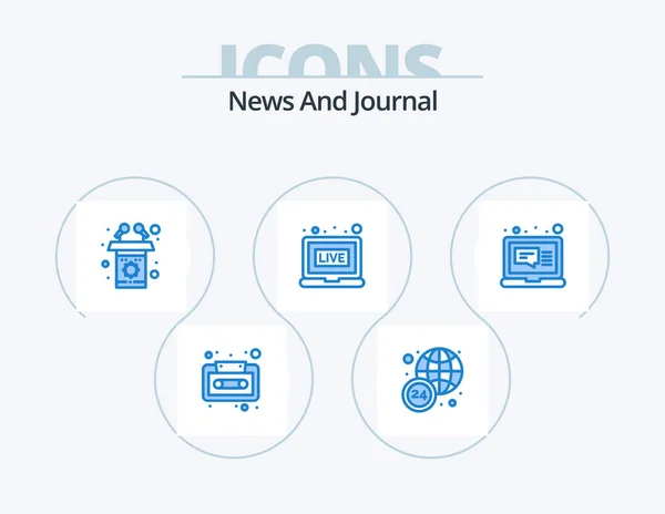 News Blue Icon Pack Icon Design Laptop Rostrum Computer News — Vector de stock