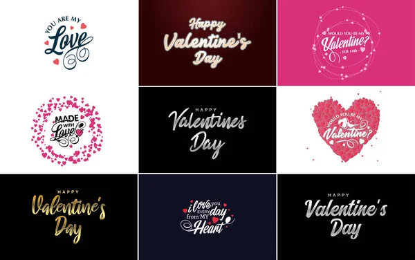 Happy Valentine Day Greeting Card Template Romantic Theme Red Color — Vetor de Stock