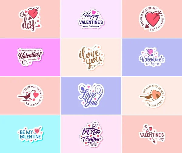 Celebrating Love Valentine Day Beautiful Typography Graphics Stickers — Stock Vector