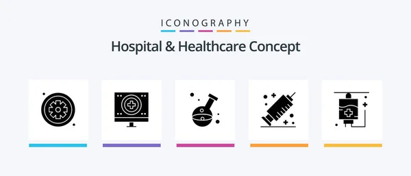 Hospital Healthcare Concept Glyph Icon Pack Including Vaccine Medicine Medical — Wektor stockowy